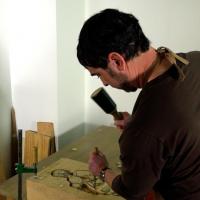 James Cordova in his studio preparing for the Cuatro artist program at the Denver Art Museum in May 2017