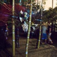 Installation and performance by Arthur Williams during Untitled Final Friday in outdoor area of the Denver Art Museum.