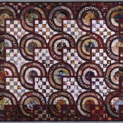 Jane Mathews, DAM Crazy, 2006, paper quilt, 47 1/2 x 59 in, Neusteter Textile Collection: Helen Strange Patterson Memorial Fund and funds by exchange from Katherine Hicks