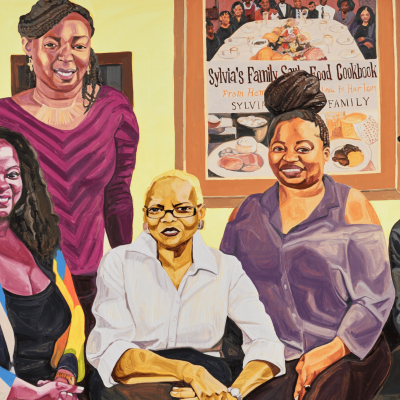 Jordan Casteel, Sylvia's (Taniedra, Kendra, Dedelia, Crizette, De'Sean), 2018. Oil on canvas