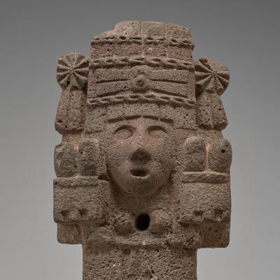 Aztec statue of Chicomecóatl (Maize Goddess) made of volcanic stone