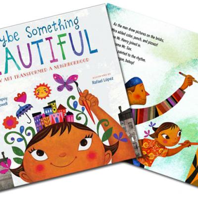 Maybe Something Beautiful book cover featuring its young brown female protagonist