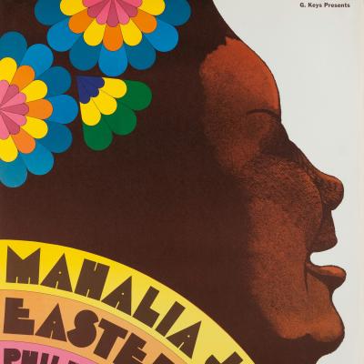 illustration of Mahalia Jackson showing her face in profile with flowers in her hair
