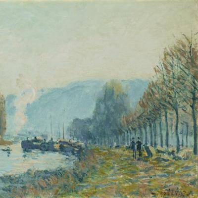 Oil painting by Alfred Sisley titled "Seine at Bougival (La Seine à Bougival)"