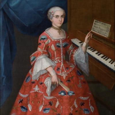 A painting of a Young Woman with a Harpsichord