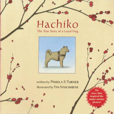 Book cover for Hachiko featuring a dog in the center
