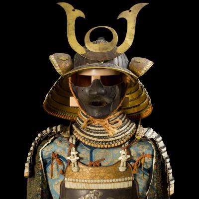 Close-up of samurai armor above the shoulder