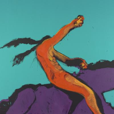 Indian riding a horse with his fist raised