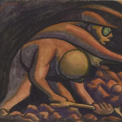 Card detail of Diego River's coal miners painting