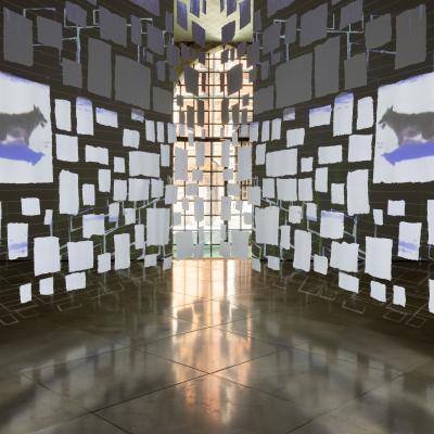Hanging image projections onto the corner of a gallery