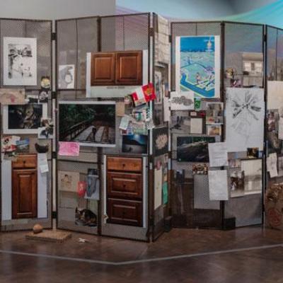 Carmen Argote, Live/Work, 2016. Mixed media, paper, and metal screen. © Carmen Argote