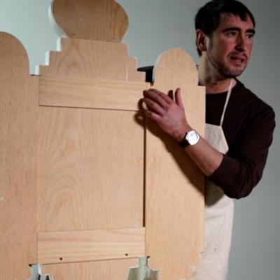 James Cordova in his studio preparing for the Cuatro artist program at the Denver Art Museum in May 2017