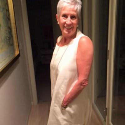 Susan Damour in a white Yohji Yamamoto dress