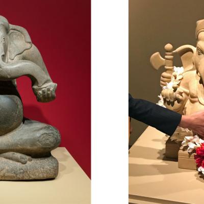two photos of sacred Ganesha from Cambodia and Ganesha statue you can touch