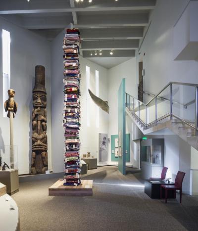 Tall tower of folded blankets