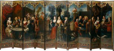 Painted screen depicting a garden from the Spanish Colonial period