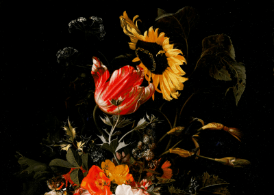 Detail from painting called Bouquet of Flowers in A Vase by Maria van Oosterwyck