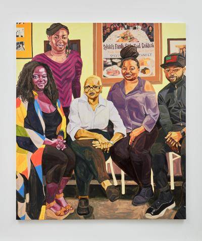 Jordan Casteel, Sylvia's (Taniedra, Kendra, Dedelia, Crizette, De'Sean), 2018. Oil on canvas
