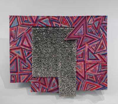 Marie Watt (Seneca), Butterfly, 2015. Reclaimed wool blankets, satin binding, thread, cotton twill tape and tin jingle