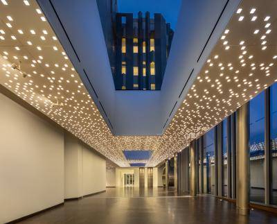 Lit up hallway of the newly renovated Martin Building