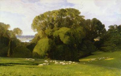 Lush green painting of the English countryside