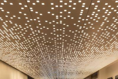 Lit up ceiling in the new Martin Building