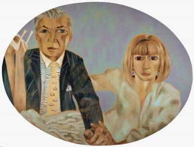 Painting portrait of Kent Logan on the left and Vicki Logan on the right