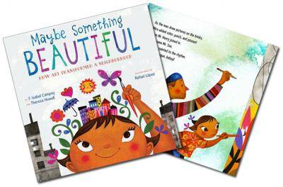 Maybe Something Beautiful book cover featuring its young brown female protagonist
