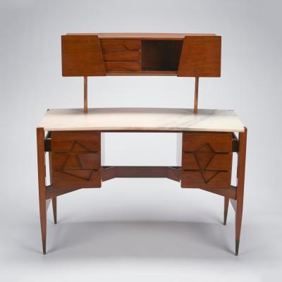 Wood Ponti desk with white marble top