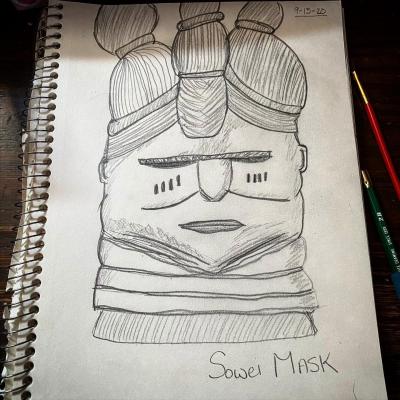 drawing of a sowei African mask