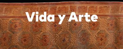 the words Vida y Arte on a background of textile and flower design