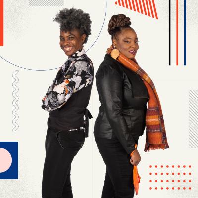Adri Norris and Kenya Fashaw standing back to back and smiling at the camera