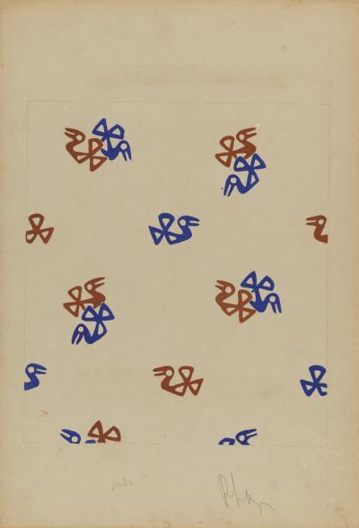 Peruvian fabric with abstract shapes that suggest birds