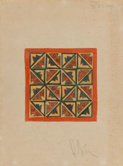 one of the Colors of the Andes Peruvian fabrics in red, green and yellow geometric shapes