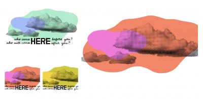 colorful clouds with the words who came here before you? who came here after you? examples of art that will be on the mural