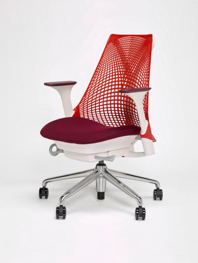 office task chair with red back and seat