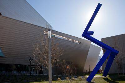 Blue outdoor abstract sculpture