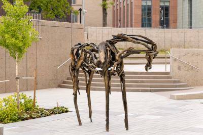 Outdoor bronze sculpture of a horse