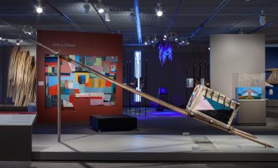 Scale of the Jeffrey Gibson sculpture when placed in the galleries