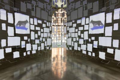 Hanging image projections onto the corner of a gallery