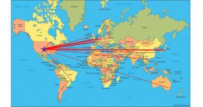Map showing countries loaning Monet paintings to the DAM