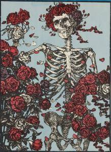 Grateful Dead T-Shirt  Woodcut Skeleton And Roses Grateful Dead Shirt