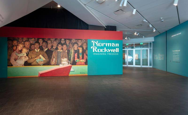 Gallery view of the entrance to the Rockwell exhibition