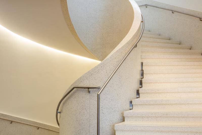 Spiral staircase in new Martin Building entryway