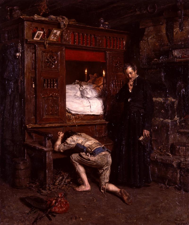 A man and his son at the bedside of their mother.