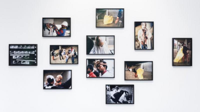 Eleven color photographs documenting different aspects of a collaborative performance.