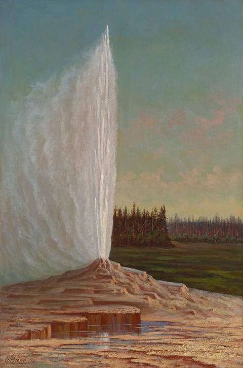 Painting of a geyser in Yellowstone National Park.