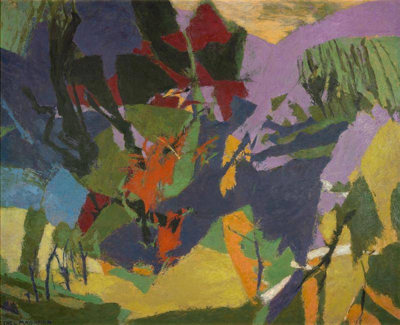 Abstract painting of the Rocky Mountains.