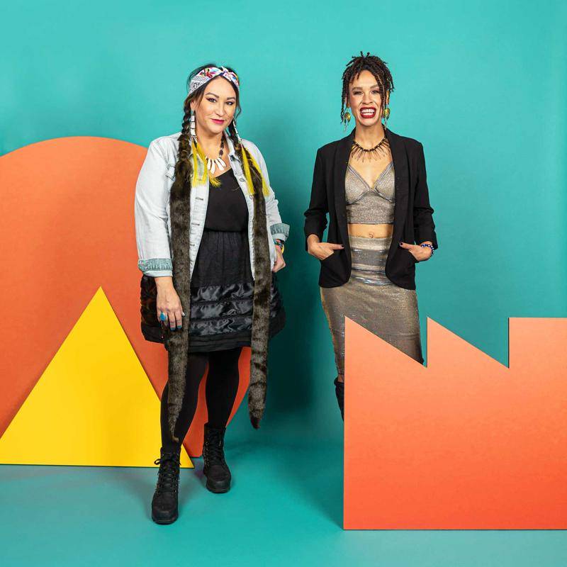 Artists Bianca Mikahn and Danielle SeeWalker posing together