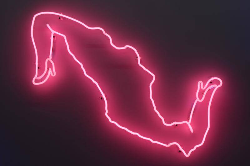 Map of Mexico outline in pink neon lights